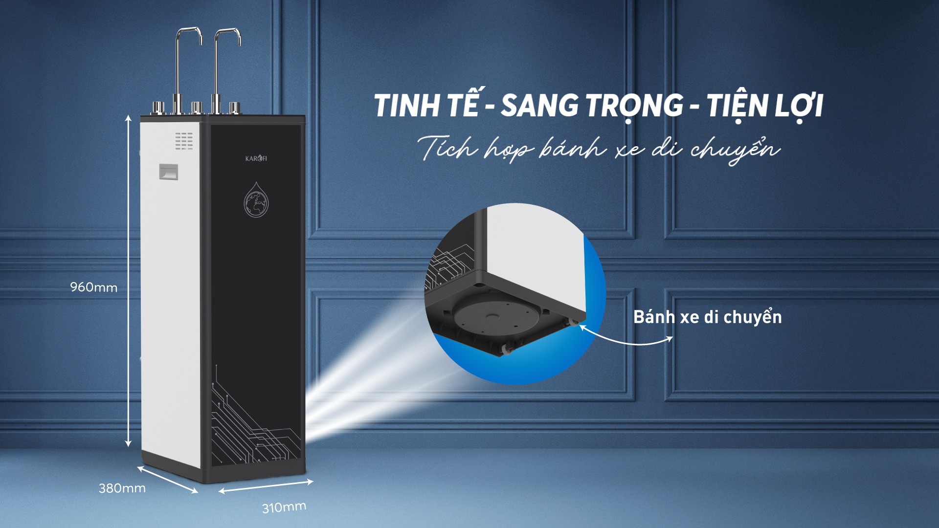 Thiết kế có bánh xe dễ di chuyển