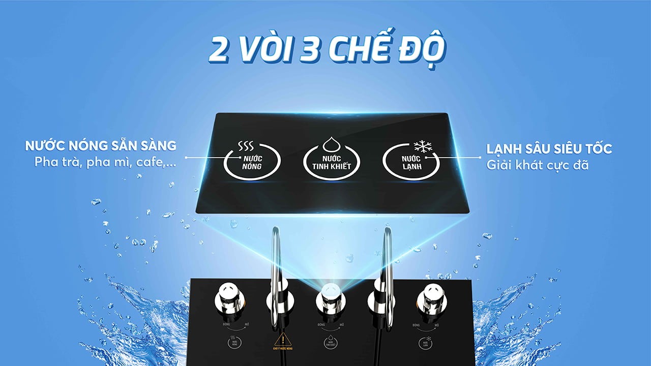 hai vòi, 3 chế độ, nóng lạnh tinh khiết