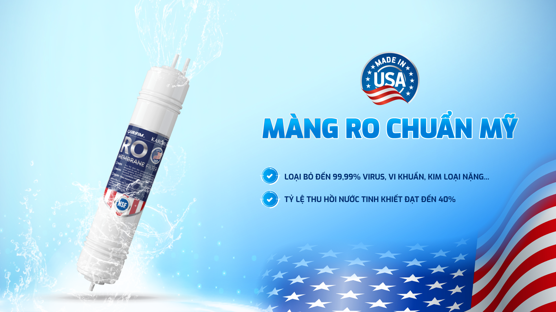 Màng Ro chuẩn Mỹ USA đảm bảo chất lượng nước tinh khiết